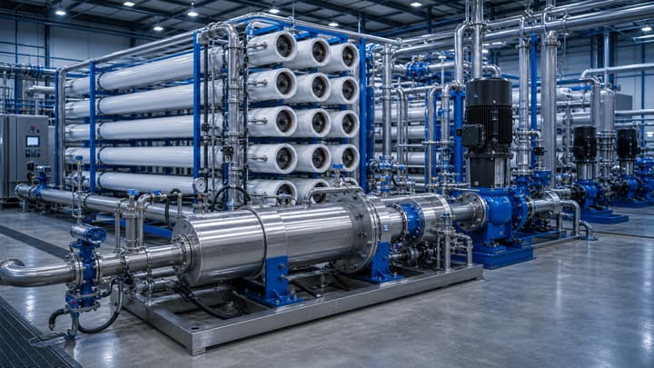 Energy recovery integration: cutting kWh/m³ on high-pressure RO water treatment solution illustration