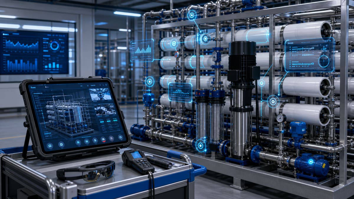 Remote Engineering Diagnostics: AR and live video for global expert reach-in water treatment solution illustration