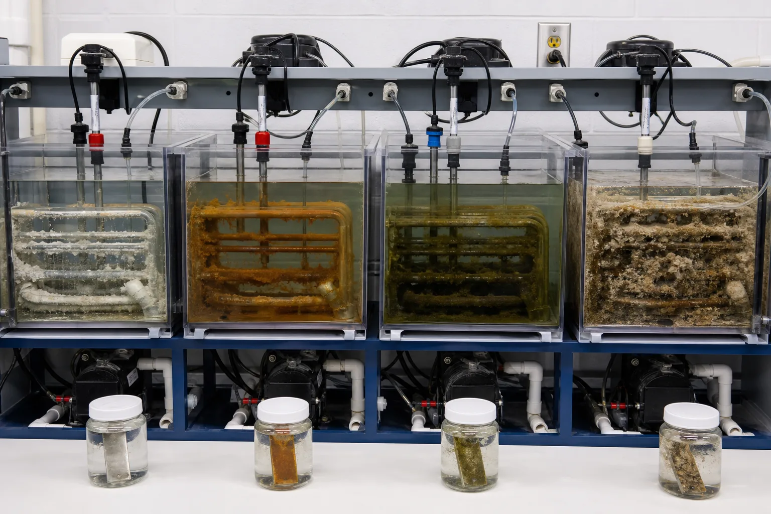 Four matched loops separate scale, corrosion, biofilm and their composite：Supersaturation-led mineral scale、Electrochemical metal loss and rust、Microbial growth and EPS、Scale–rust–biofilm composite