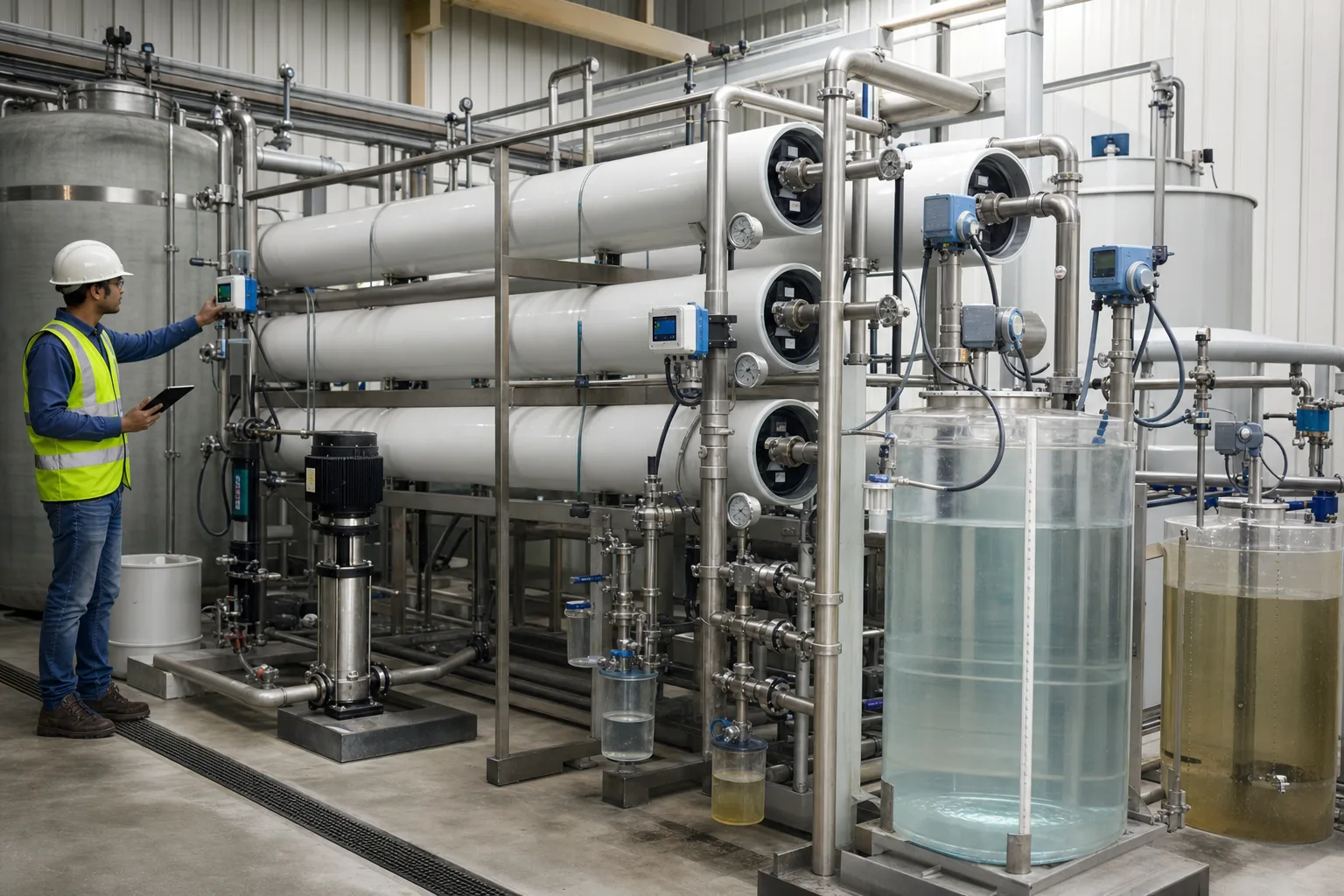 How are water balance, recovery and concentration factor calculated?